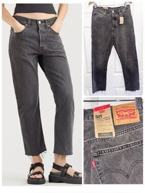 NWT Levi's 501 Original Crop Jeans Raw Frayed Hem Faded Black Size 29 Brand New